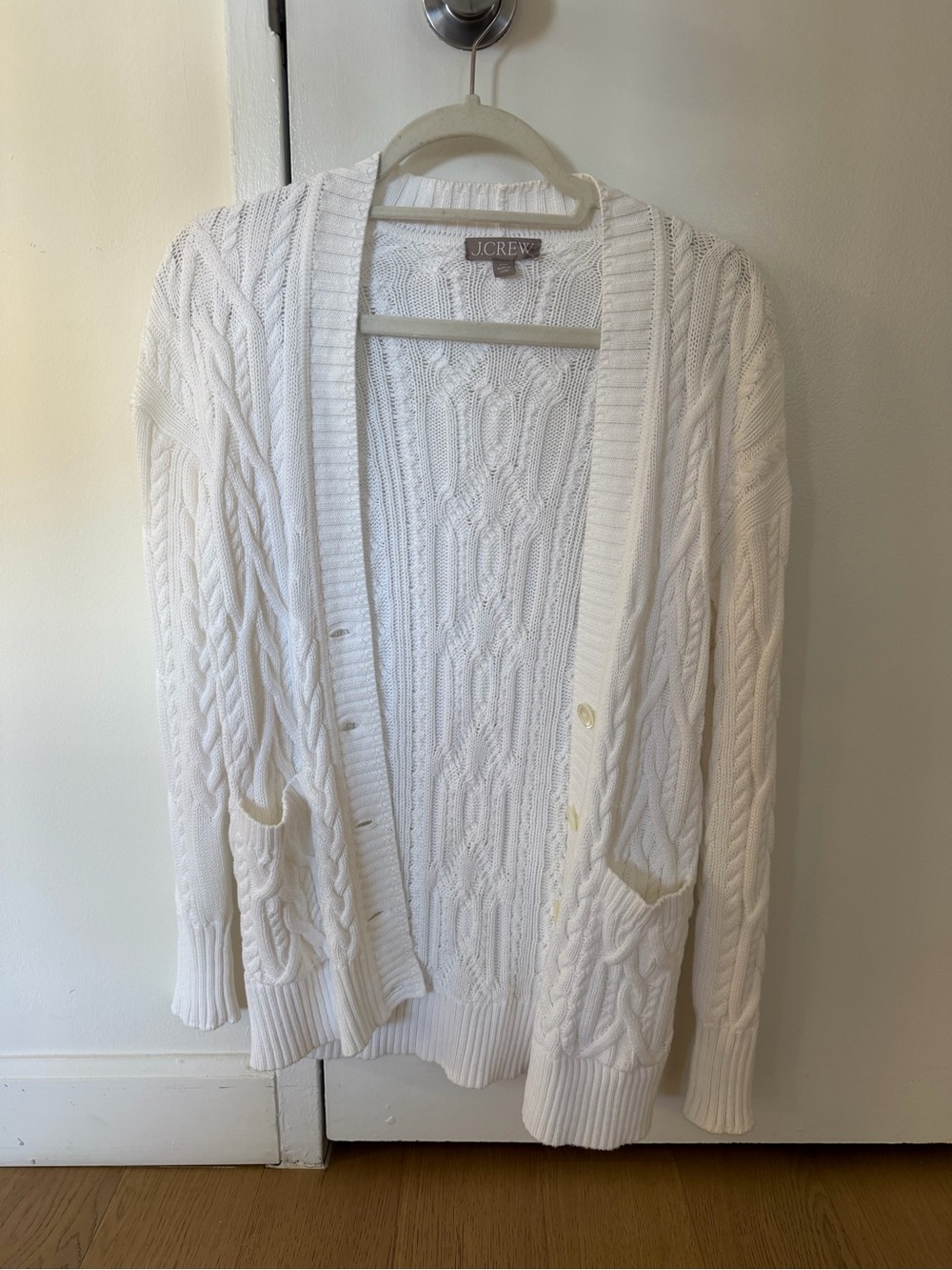 J. Crew White Cable-Knit Cardigan Sweater